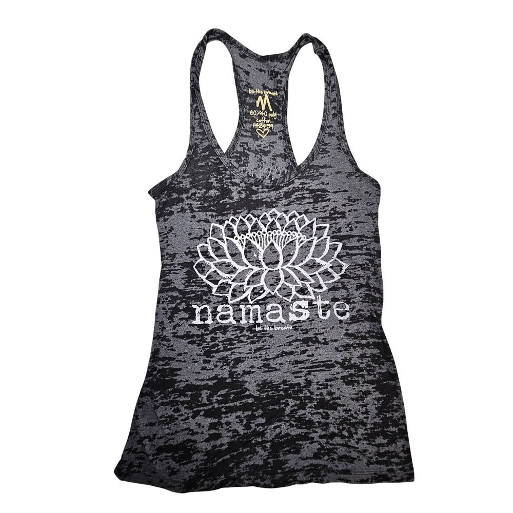 Be The Breath Namaste Lotus Burnout Racerback Tank Top Gray Medium